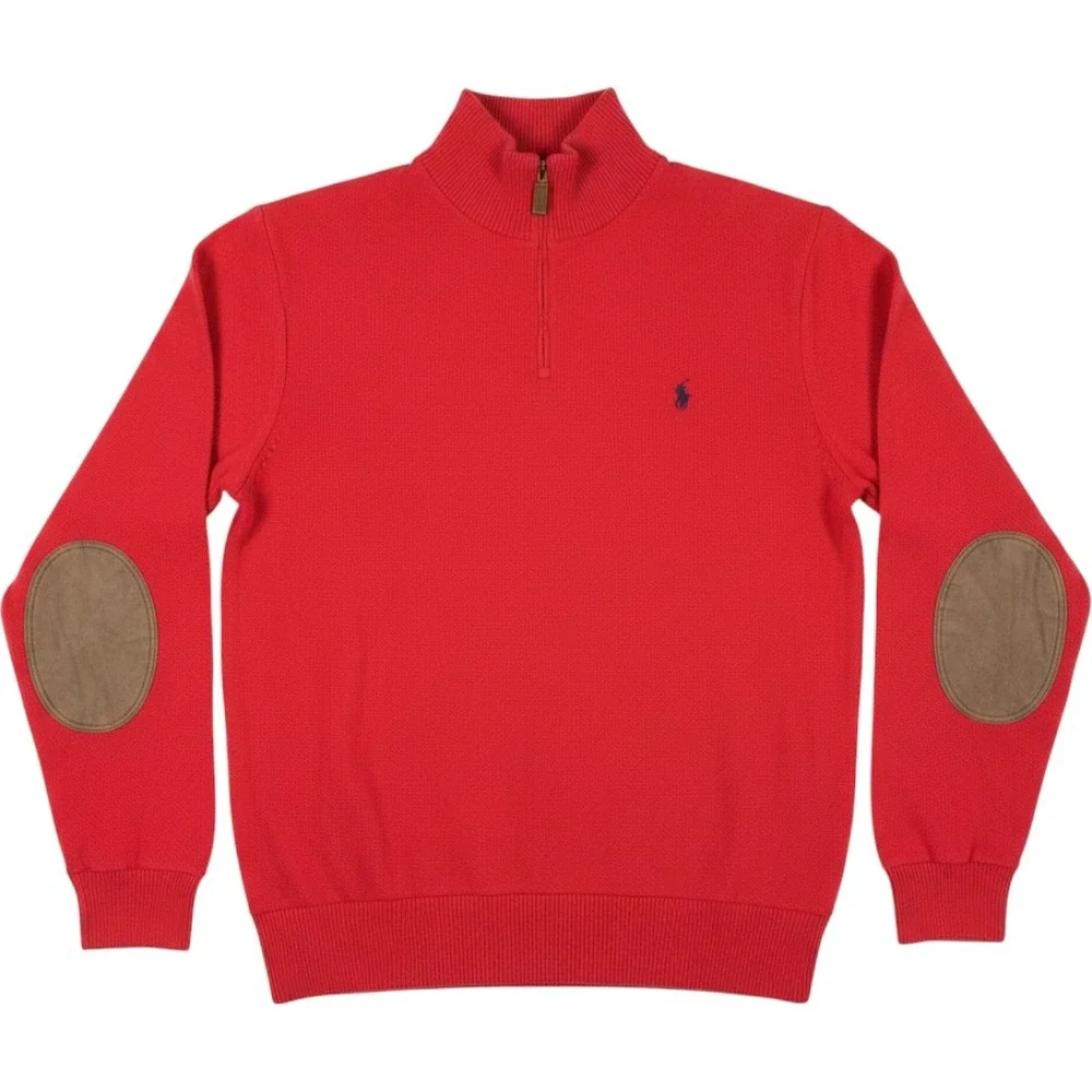 Polo Ralph Lauren Quarter Zip Men XL Red Elbow Patch Pima Cotton Pullover Preppy